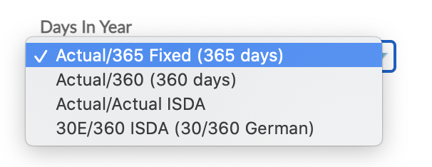 Days in Year drop down with options